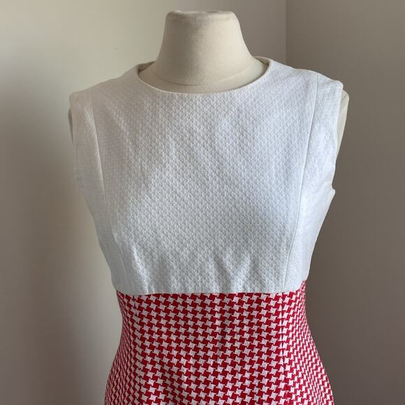 VINTAGE Houndstooth Dress Set  Womens Sz 10 Red and White Sheath Cropped Jacket - Picture 8 of 9